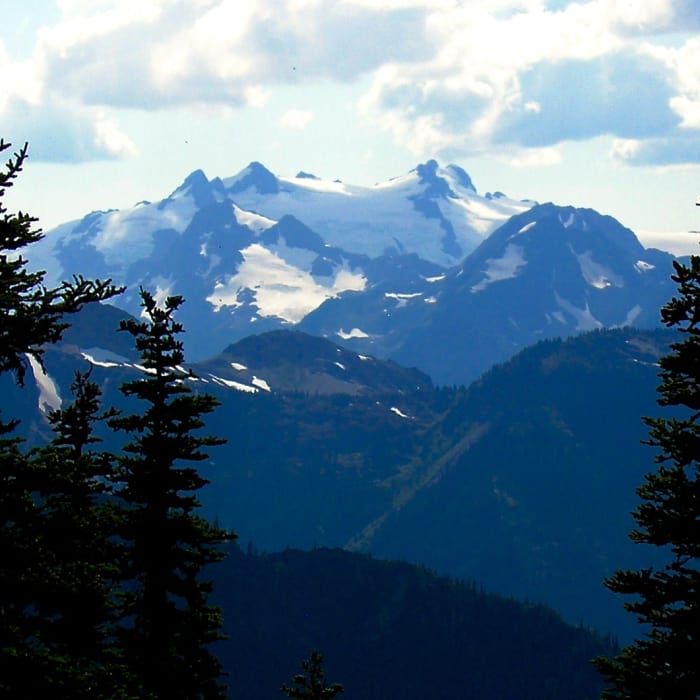 The rarely seen summit of Mount Olympus from Dodger Point. Near Long Ridge Trail