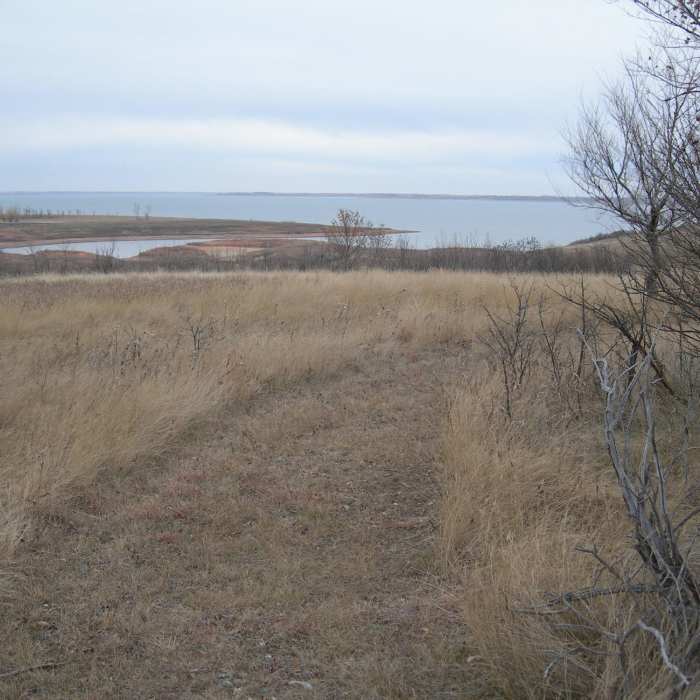 The view of Lake Sakakawea from along the Shoreline Trail. Near North Country Trail Western Terminus Loop