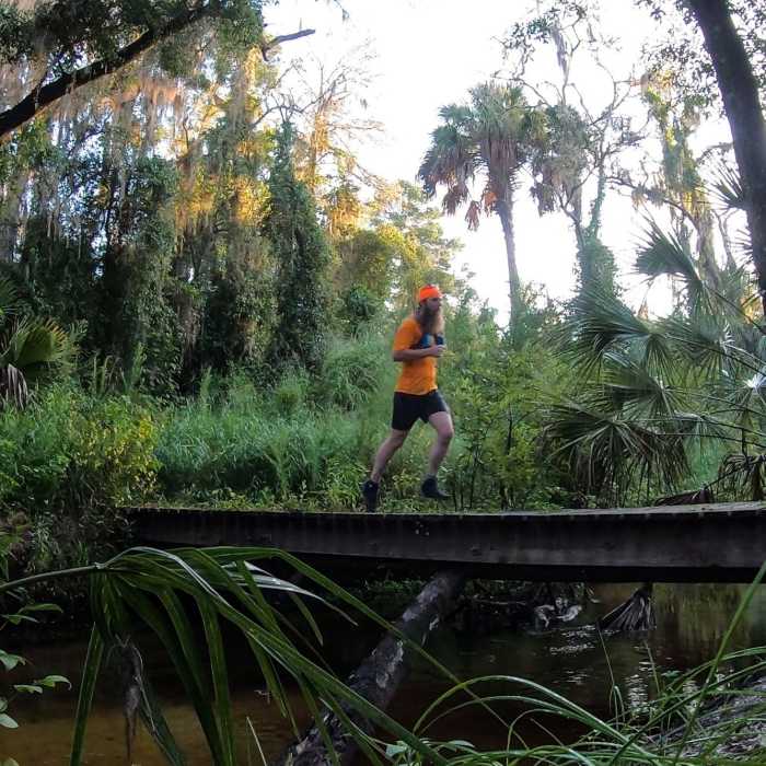 Crossing one of the bridges - caution: they can be very slippery. Near Little Manatee River State Park