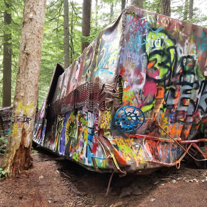 2 of the 7 wrecked train cars Near Train Wreck