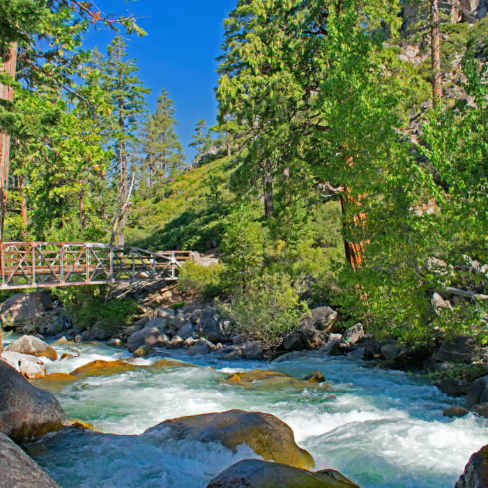Bridge over Middle Fork Stanislaus River. Water level still high late August 2017 Near Huckleberry Trail