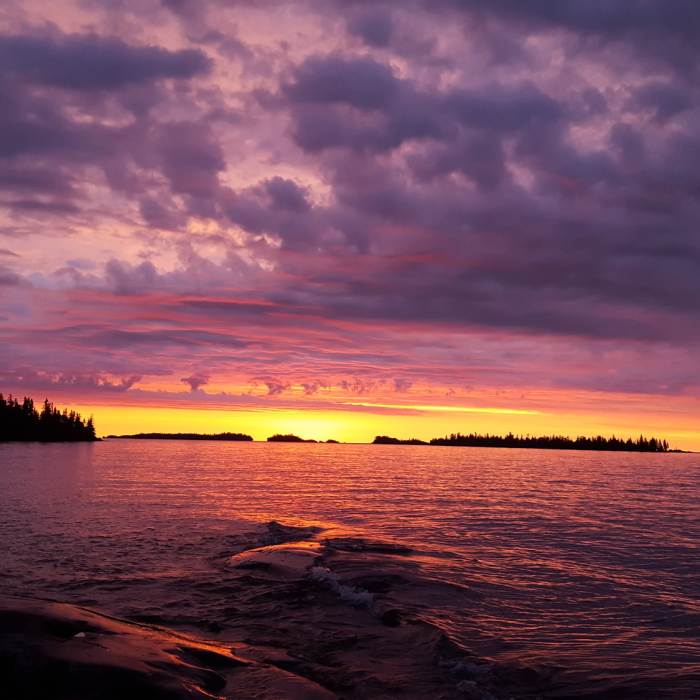 Sunrise over Rock Harbor. Near Rock Harbor Trail