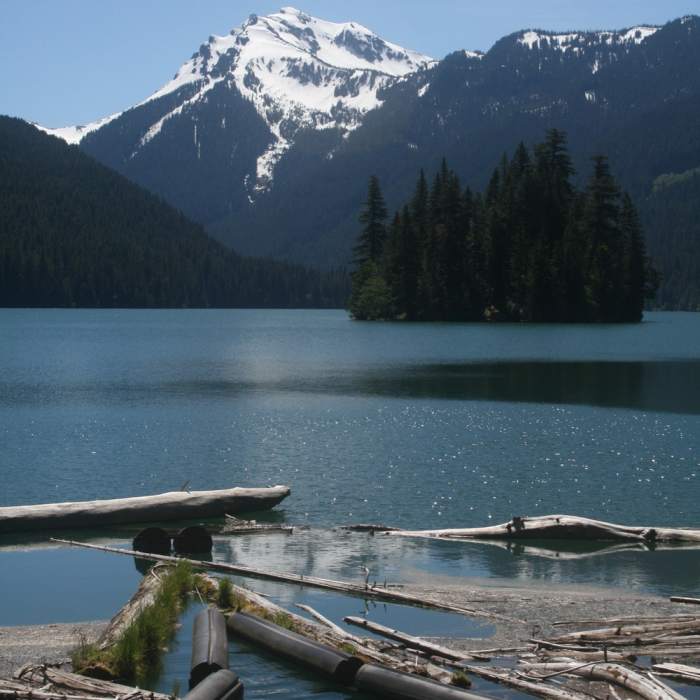 In summer, enjoy beautiful views from the outlet of Packwood Lake. Near Packwood Lake Trail