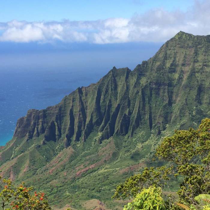 Kalalau Lookout offers spectacular views. Near Kaluapuhi Trail Loop