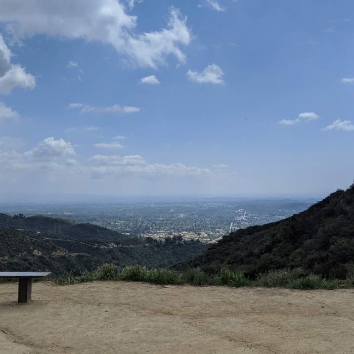 View at at the Junction of Fern Truck and Brown Mountain Trail. There are two benches to appreciate the view. Near El Prieto to Brown Mountain Loop