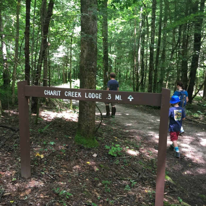 Sign to Charit Creek. Near Sheltowee Trace NRT: Big South Fork NRA