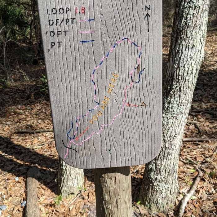 Extra map sign along the trail making things super clear! Near Pioneer Trail