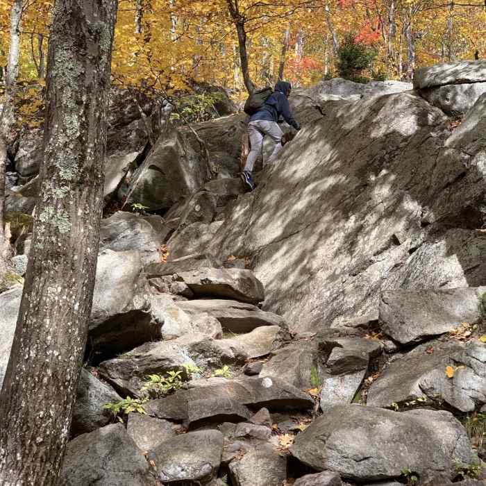 Hiking white dot trail in Mt.Monadnock, NH. Steep and Rocky condition Near Monadnock White Cross/Dot Loop