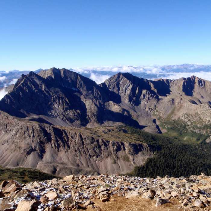 Ice Mtn & The Three Apostles from Huron Pk with permission from BoulderTraveler Near Huron Peak North Ridge from Lulu Gulch