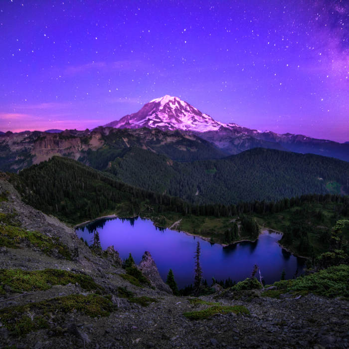 Mt. Rainier and Eunice Lake From Tolmie Peak Lookout Tower Near Tolmie Peak Trail