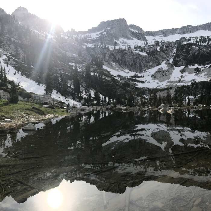Little Lake (L Lake) above Upper Canyon Creek Lake in Trinity Alps Wilderness. Near Little Lake Trail