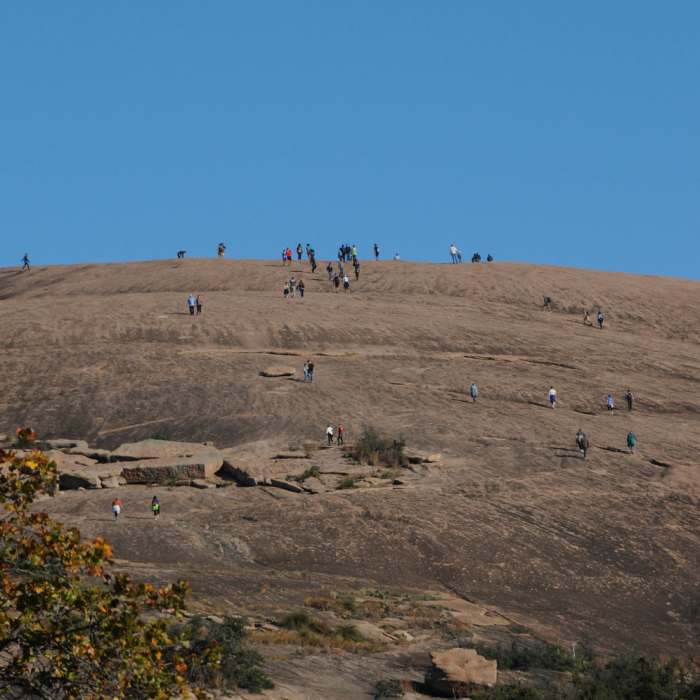 The top of Enchanted Rock can get rather crowded Near Interpretive Loop