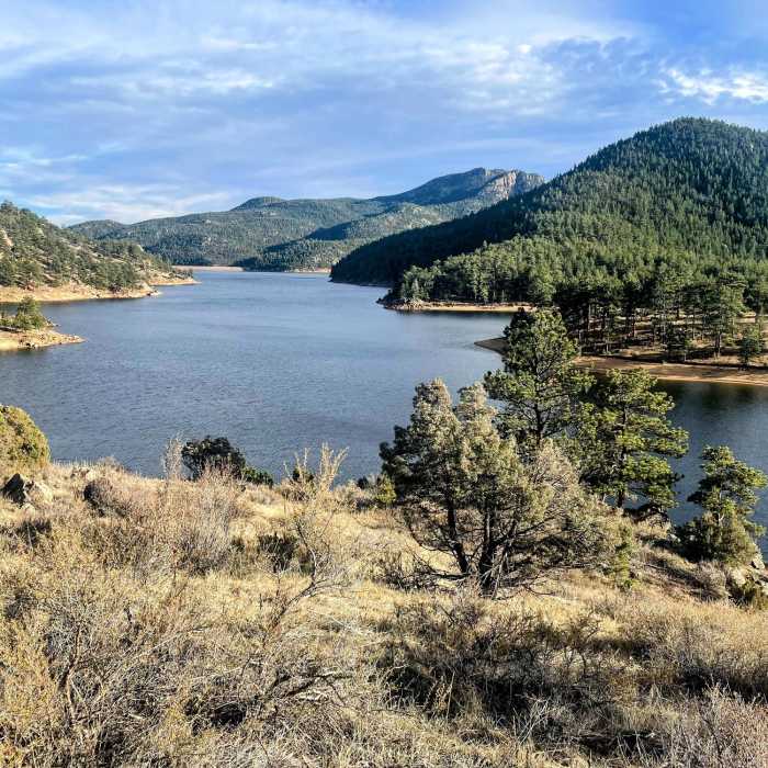 Looking back east across the Ralph Price Reservoir towards the dam. Near North Shore Trail