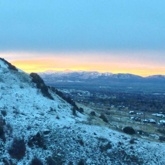 A view of the glorious sunrise over Ben Lomond and Willard Peaks from the King Nature Park North Ridge trail. Near Ridgeline Trail