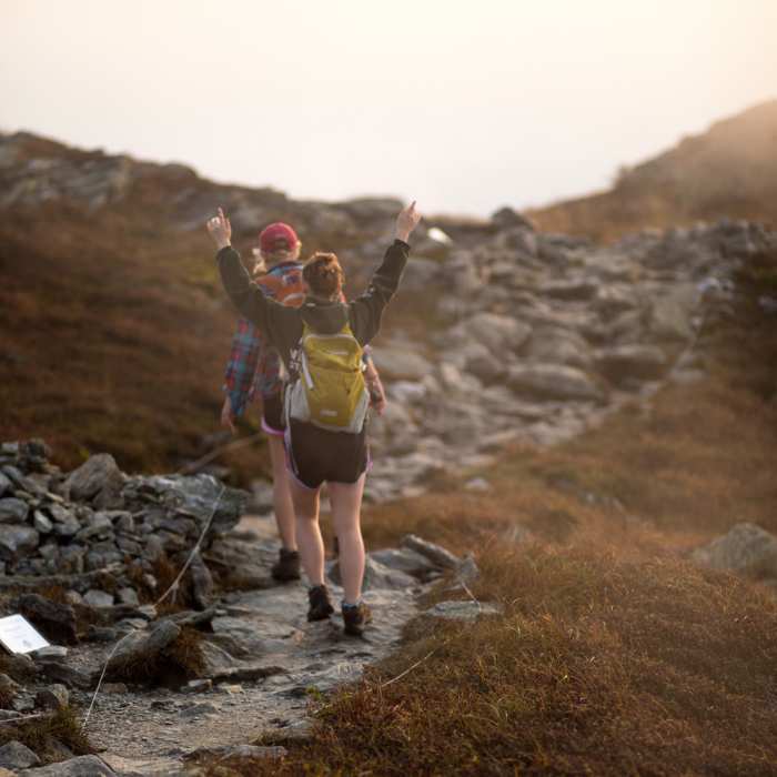 Trekking across Mount Mansfield's summit. Near Sunset Ridge Out-and-Back
