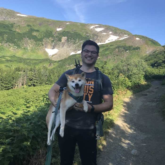 Waka and I enjoying the rare cloudless skies and seemingly endless views on such a beautiful day. Near Gastineau Peak Out and Back