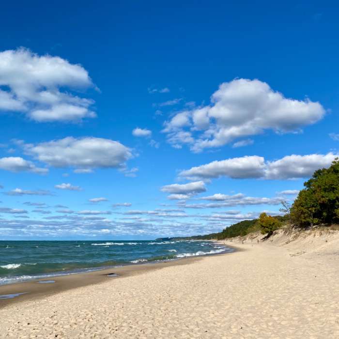View of the Lake Michigan shoreline. Near Mount Randall Loop