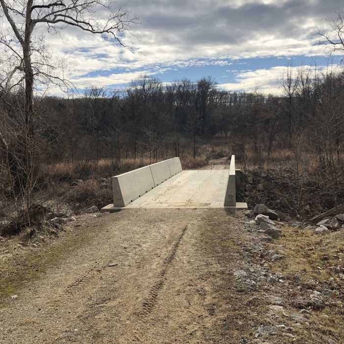 Concrete bridge that goes over LaBarque Creek near trailhead Near Young Conservation Area