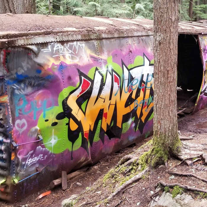 1 of 7 wrecked train cars. Near Train Wreck