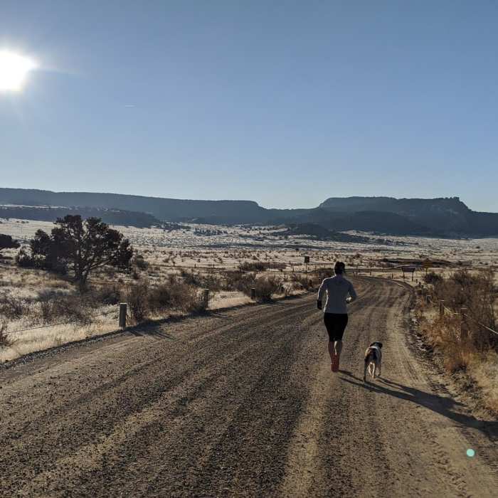 Running the road toward the start of Joufla's Loop Near Kokopelli Trail