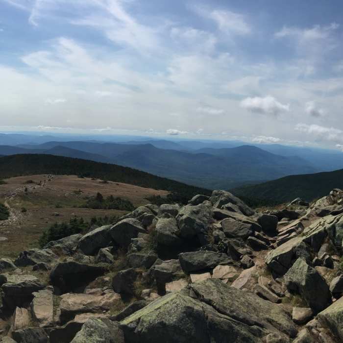 View from the summit, summit sign marker to the right of the photo. Near Beaver Brook Out and Back