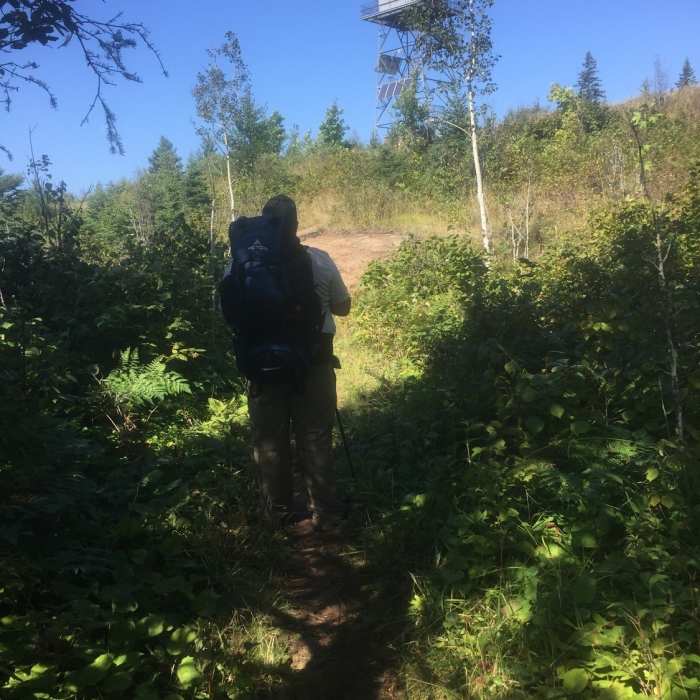 Almost at the top for the first close-up view of the Fire tower. Near Mount Ojibway Trail