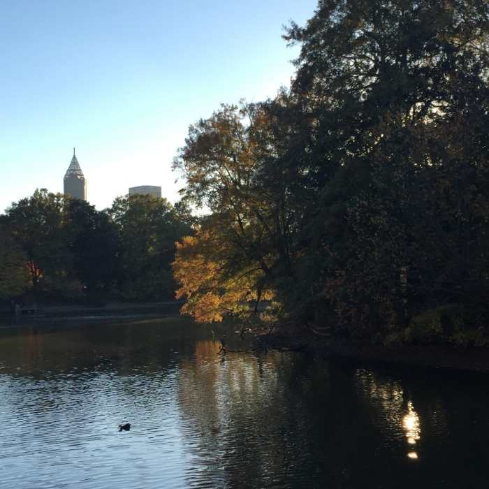 View from the bridge that bisects Lake Clara Meer in the middle of the park. Near Beltline Eastside Trail: Piedmont Park to Krog Street Market