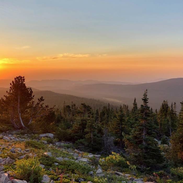 Sunrise looking over Brainard recreation area. Near Beaver Creek Trail