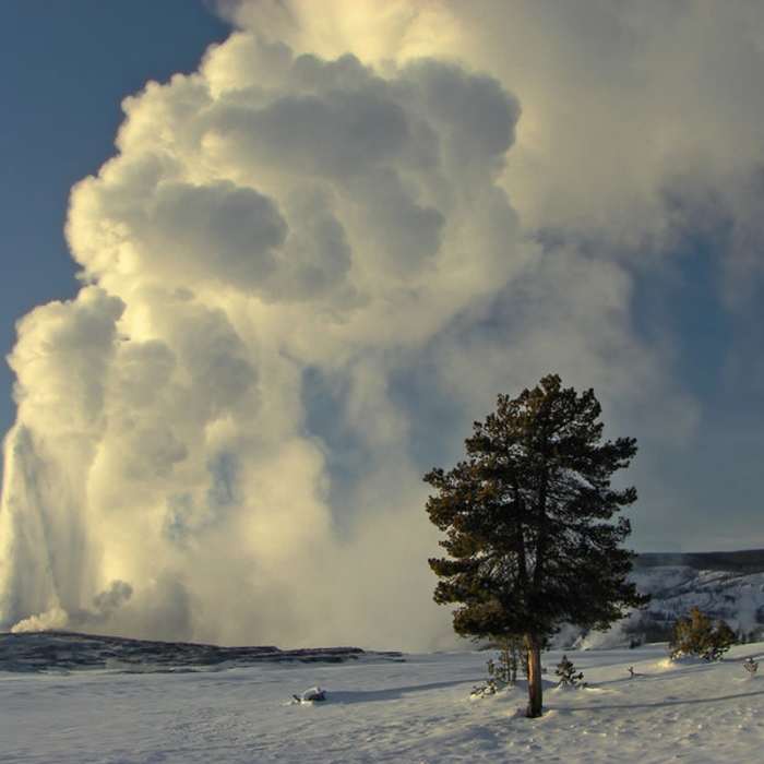 Upper Geyser Basin - Old Faithful in the winter. with permission from walkaboutwest *No Commercial Use Near Observation Point-Geyser Hill