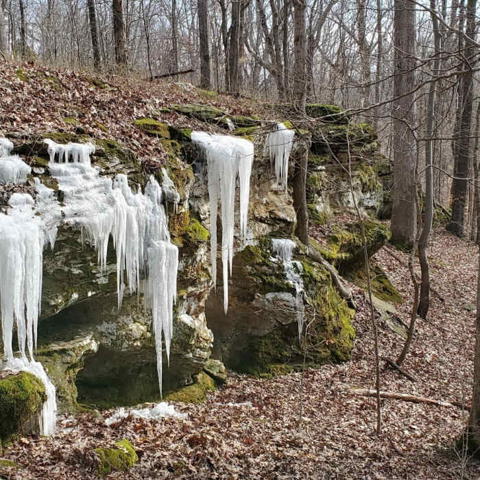 Icicles on rock outcropping. Near Trail 2