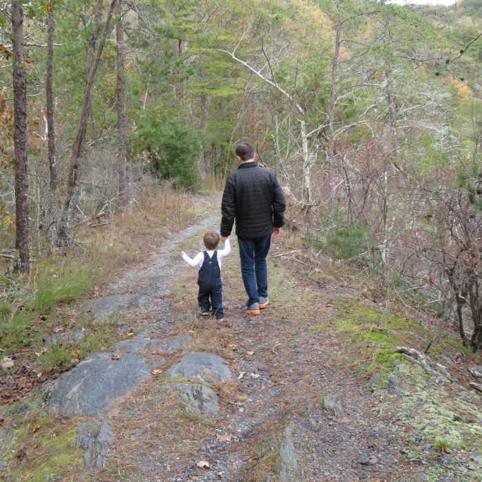Our grandson's first hike, 22 months old, Nov. 11, 2018 on the easy and scenic Lake Side Trail Near 3 Angel's Loop