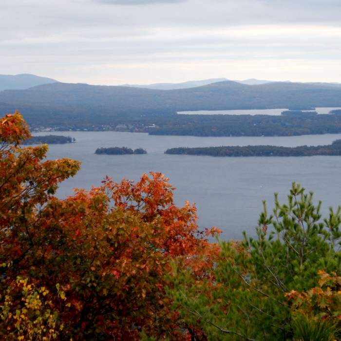 View of Lake Winnipesaukee at the summit of Mt. Major. Near Mt. Major Trail