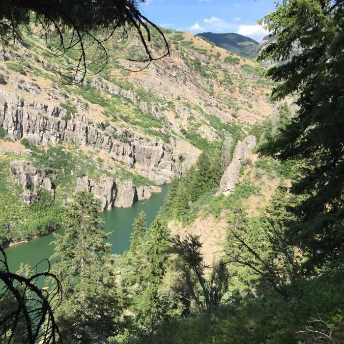 A view from the Skull Crack Trail down to Causey Reservoir. Near Skull Crack Trail