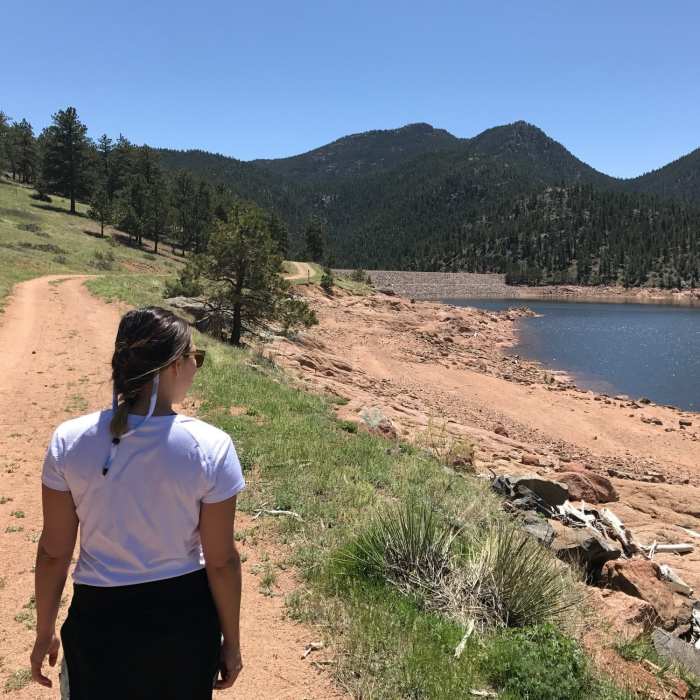 Enjoy a pleasant view looking east toward the dam on the doubletrack portion of the North Shore Trail. Near North Shore Trail