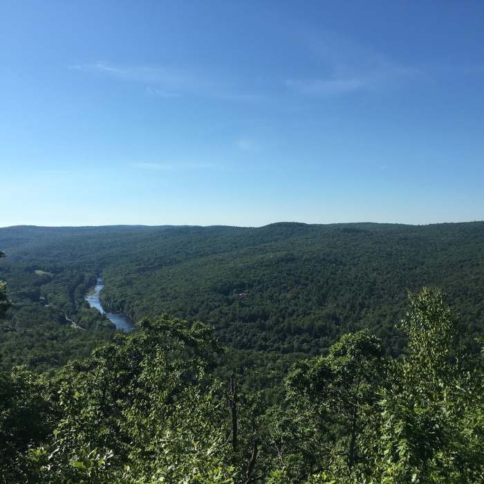Viewpoint from white blazed trail overlooking Miller River Near Northfield Mountain Trails