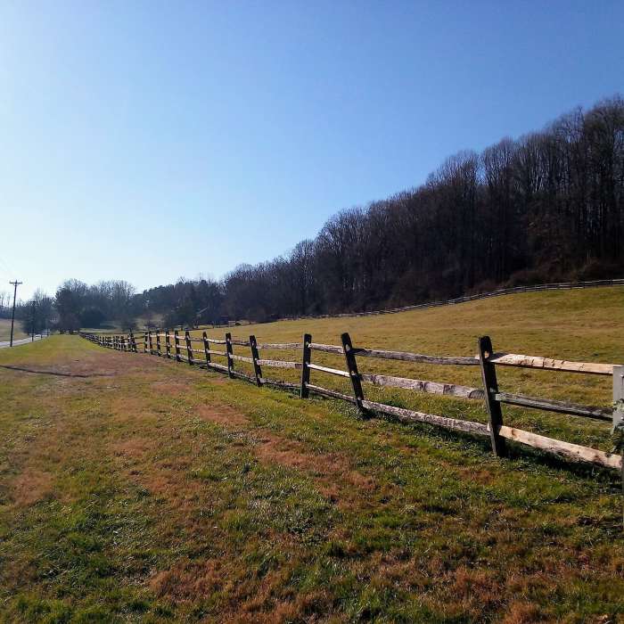 Looking down London Tract Rd, turning right on Vaughn's Trail. Near Triple Entente: Edwin Leid Trail to PennDel Trail to Vaughn's Trail