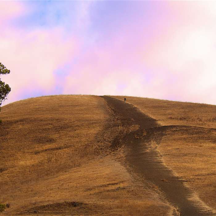 Steep going on the grassy slopes. Near Meyers Ranch Trail