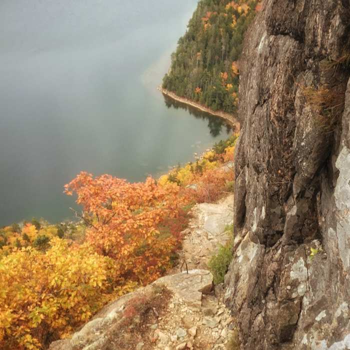 Jordan Cliffs Trail. View of Jordan Pond in the fall. Near Jordan Cliffs Trail