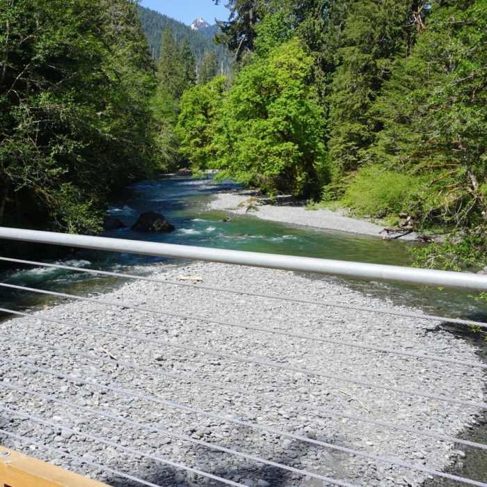 Hold your suspense over the suspension bridge. Near Staircase Rapids Nature Trail