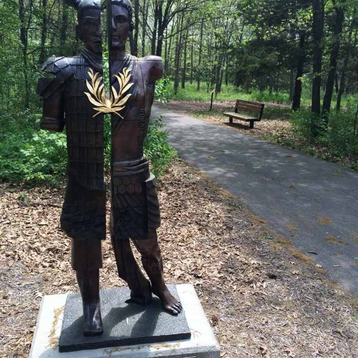 First part of the trail is paved - with great statues to enjoy Near Overland Park Arboretum - Southern Loop Tour