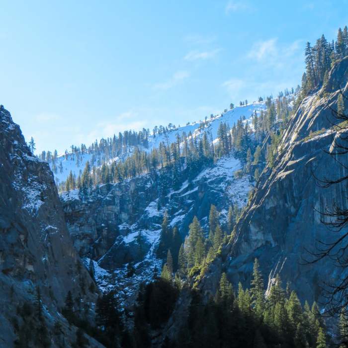 Near Top of Vernal Fall with Views of Nevada Fall via Winter Route