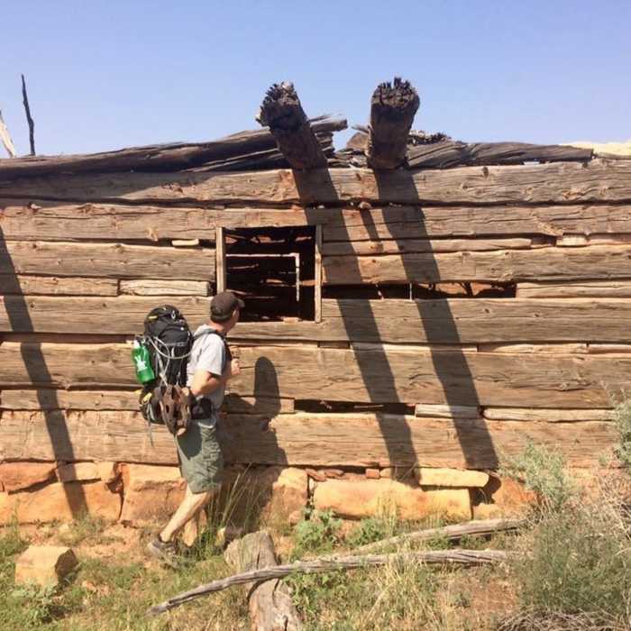 Kirk's cabin, a pioneer from the past. Near here are two backcountry camp sites. Near Salt Creek Trail