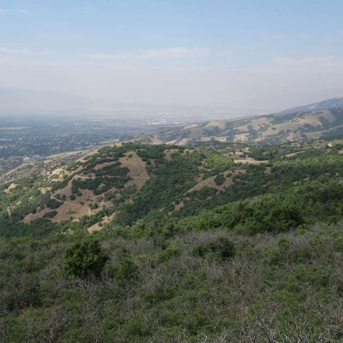 View southwest from First Hamongog Trail in a summer of western wildfires Near First Hamongog Trail #200