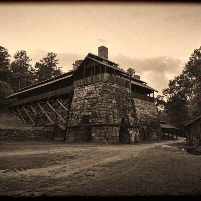 Check out the Tannehill Ironworks Blast Furnaces 1, 2, 3, and Blower House along the Iron Works Loop. Near Tannehill Ironworks Loop