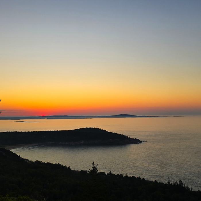 Sunrise from Gorham Mountain Trail. Near Cadillac Cliffs Path
