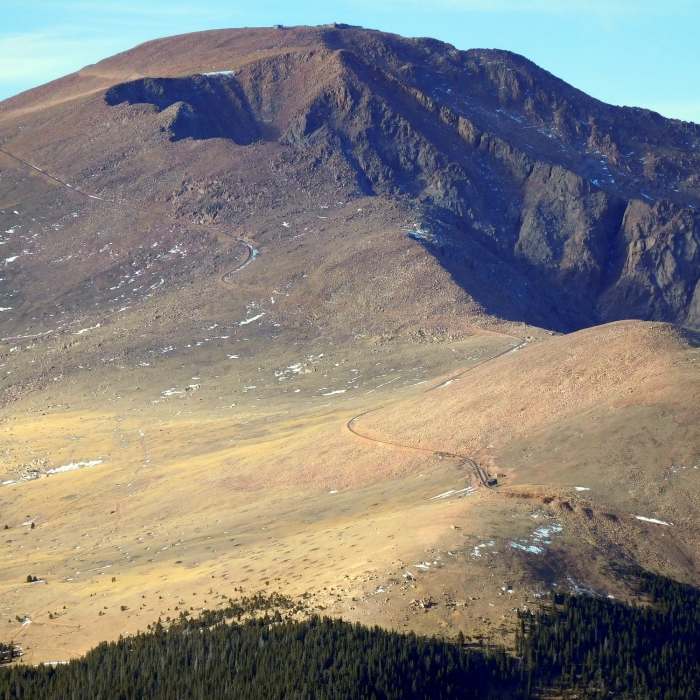 View of the Pikes Peak Cog Railway line Near Almagre Mountain Summit Route