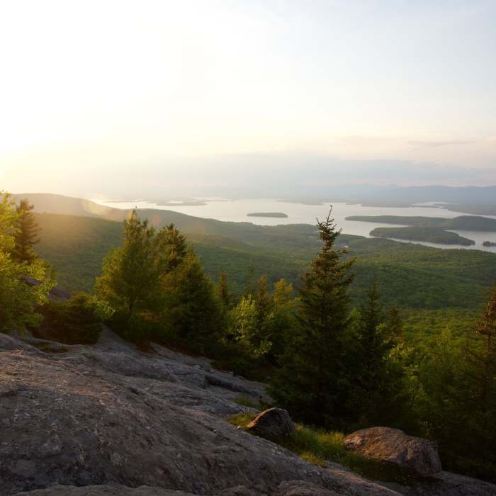Looking north from Mount Major out towards Lake Winnipesaukee Near Mt. Major Trail