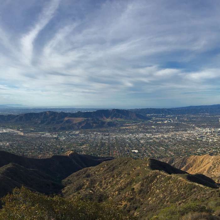 View from the top near the KROQ antenna, looking southwest at Griffith Park with Downtown LA off to the left. Near Verdugo Crest Trail