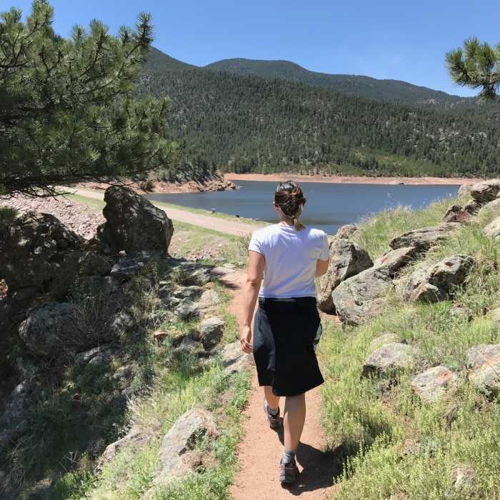 Topped out on the Switchback Trail, enjoy the first views of the reservoir. Near Switchback Trail