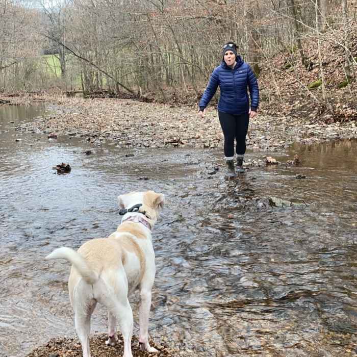 Crossing Garrison creek in the winter when the water is lower. Near Garrison Creek Trail